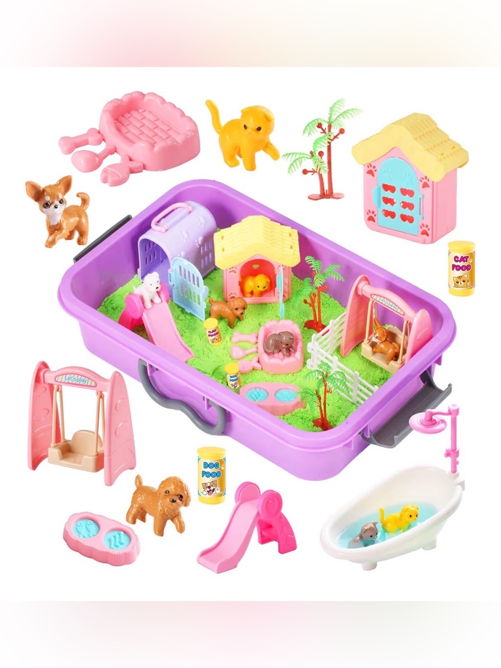 Pet Sensory bin,Dog and Cat Sandbox for Kids